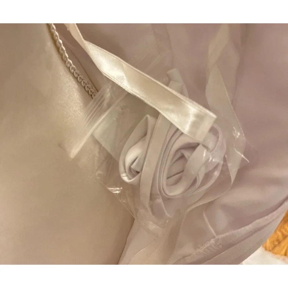 Satin Empire Waist A-Line Wedding Gown with Beaded Crystal Detail - Picture 11 of 11